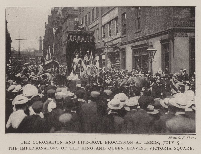 The Coronation and Life-Boat Procession at Leeds, 5 July, the Impersonators of the King and Queen leaving Victoria Square by English Photographer