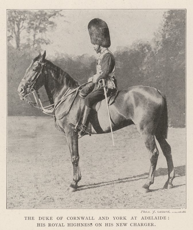 The Duke of Cornwall and York at Adelaide, His Royal Highness on his New Charger by English Photographer