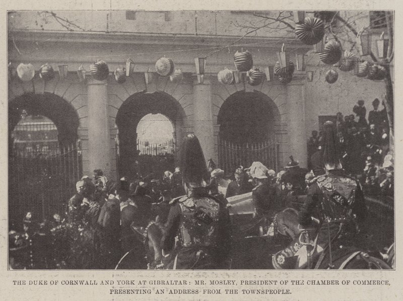 The Duke of Cornwall and York at Gibraltar, Mr Mosley, President of the Chamber of Commerce, Presenting an Address from the Townspeople by English Photographer