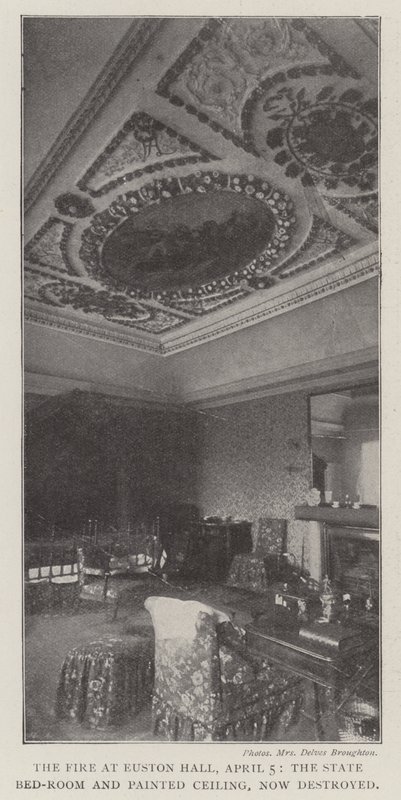 The Fire at Euston Hall, 5 April, the State Bedroom and Painted Ceiling, Now Destroyed by English Photographer