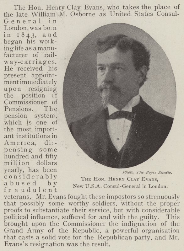The Honourable Henry Clay Evans, New USA Consul-General in London by English Photographer