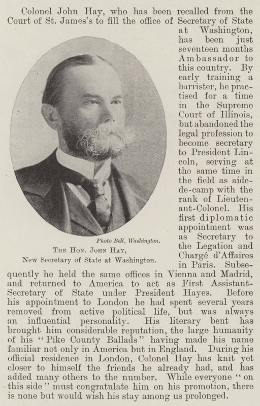 The Honourable John Hay, New Secretary of State at Washington by English Photographer