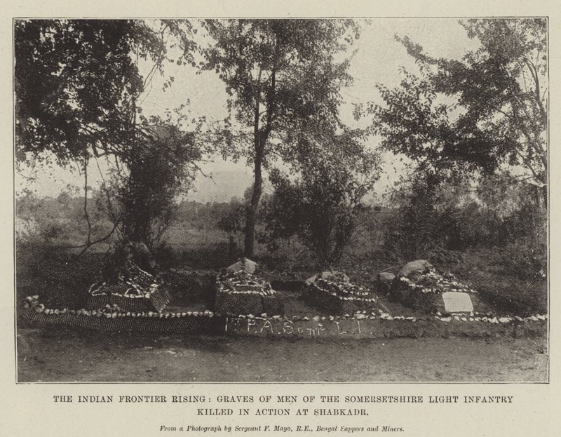 The Indian Frontier Rising, Graves of Men of the Somersetshire Light Infantry Killed in Action at Shabkadr by English Photographer