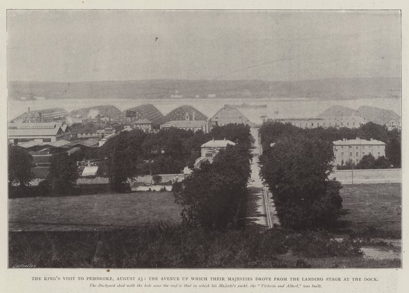 The Kings Visit to Pembroke, 23 August, the Avenue up which Their Majesties drove from the Landing Stage at the Dock by English Photographer