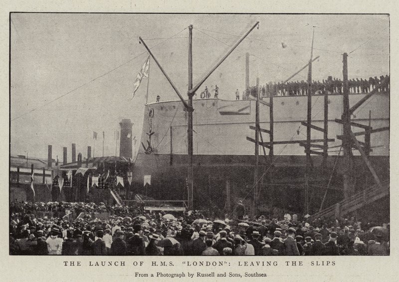 The Launch of HMS London, leaving the Slips by English Photographer