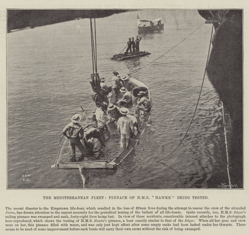 The Mediterranean Fleet, Pinnace of HMS Hawke being tested by English Photographer