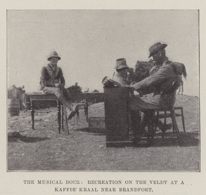 The Musical Boer, Recreation on the Veldt at a Kaffir Kraal near Brandfort by English Photographer