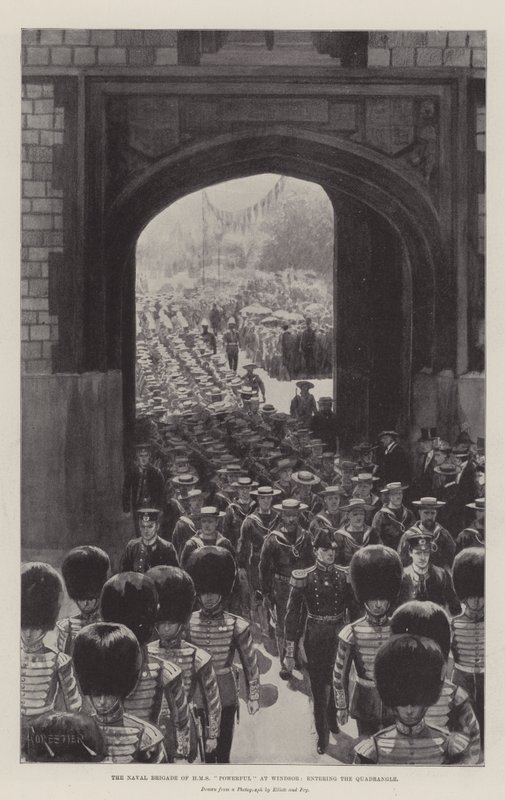 The Naval Brigade of HMS Powerful at Windsor, entering the Quadrangle by English Photographer