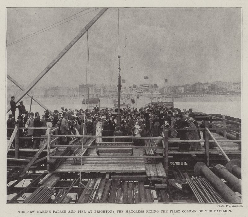 The New Marine Palace and Pier at Brighton, the Mayoress Fixing the First Column of the Pavilion by English Photographer
