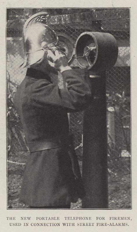 The New Portable Telephone for Firemen, used in Connection with Street Fire-Alarms by English Photographer