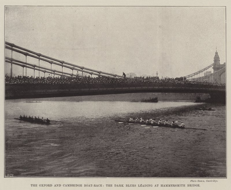 The Oxford and Cambridge Boat-Race, the Dark Blues Leading at Hammersmith Bridge by English Photographer