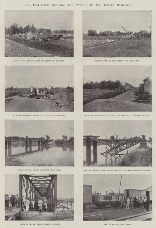 The Philippine Trouble, the Damage to the Manila Railway by English Photographer