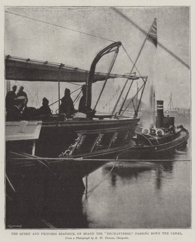 The Queen and Princess Beatrice, on Board the Enchantress, passing down the Canal by English Photographer