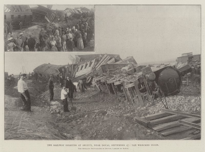 The Railway Disaster at Arleux, Near Douai, 27 September, the Wrecked Train by English Photographer
