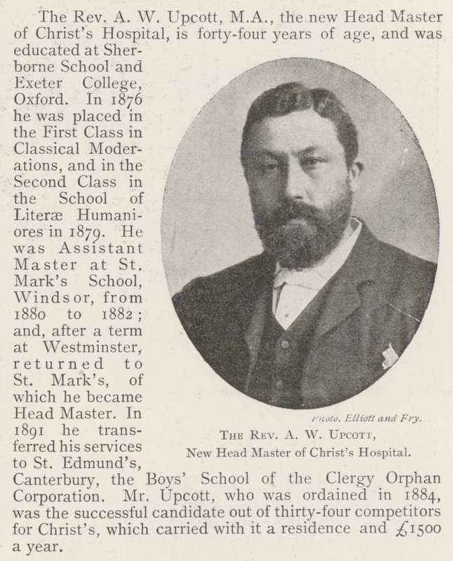 The Reverend A W Upcott, New Head Master of Christ