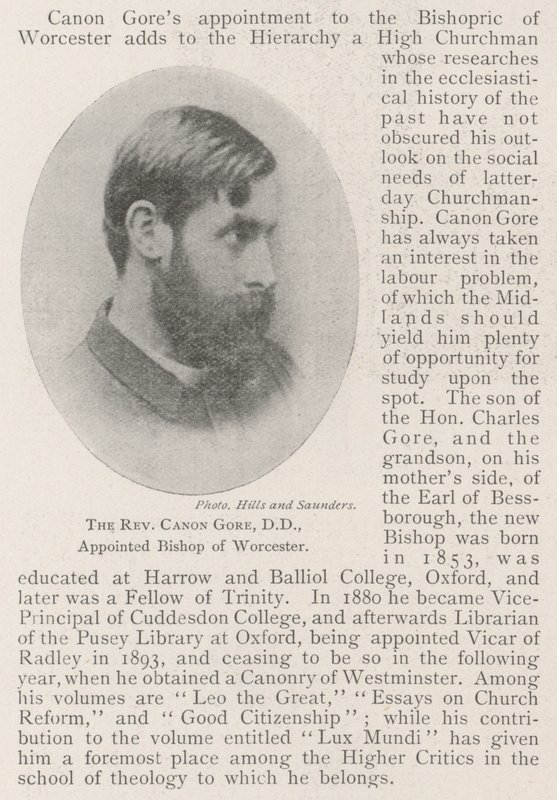 The Reverend Canon Gore, DD, appointed Bishop of Worcester by English Photographer