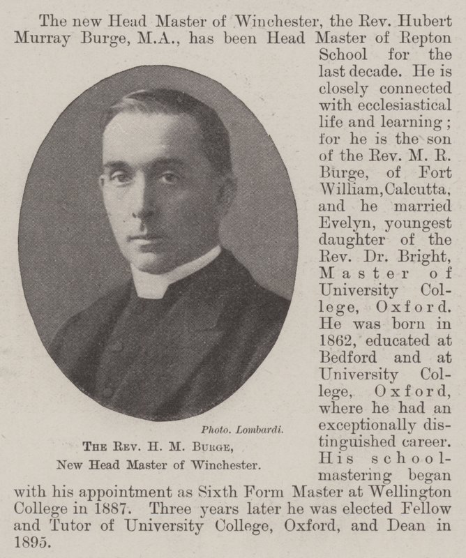 The Reverend H M Burge, New Head Master of Winchester by English Photographer