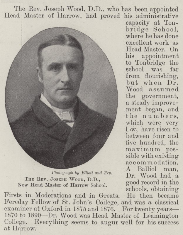 The Reverend Joseph Wood, DD, New Head Master of Harrow School by English Photographer