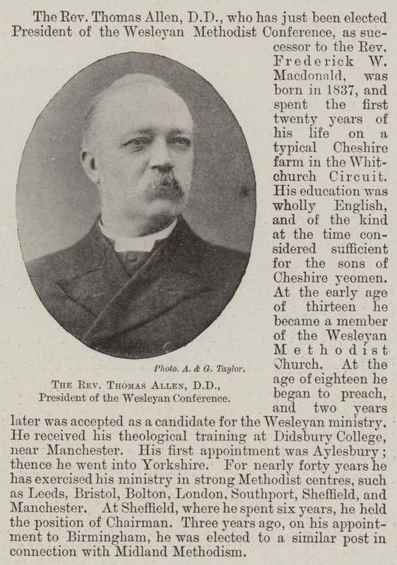 The Reverend Thomas Allen, DD, President of the Wesleyan Conference by English Photographer