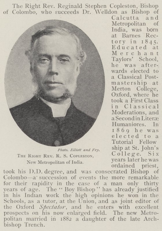 The Right Reverend R S Copleston, New Metropolitan of India by English Photographer