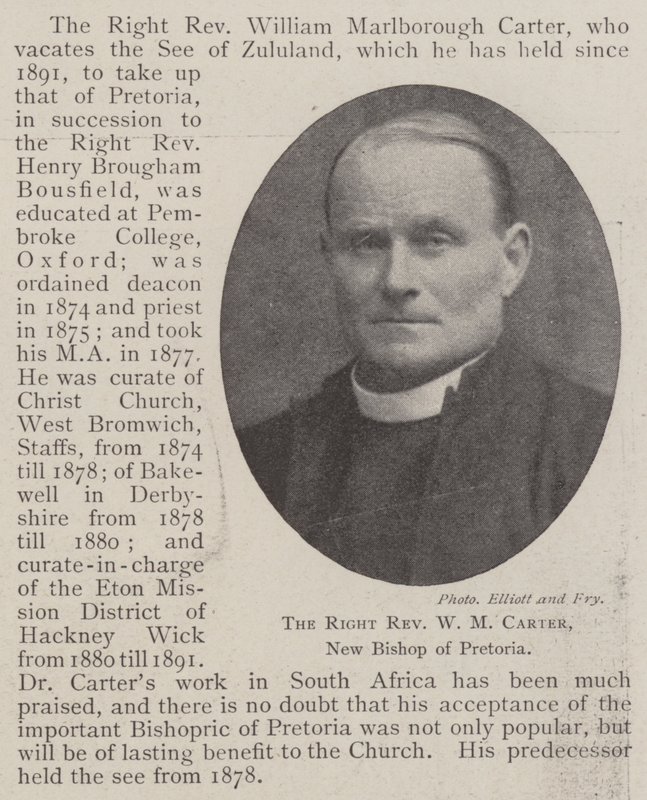 The Right Reverend W M Carter, New Bishop of Pretoria by English Photographer