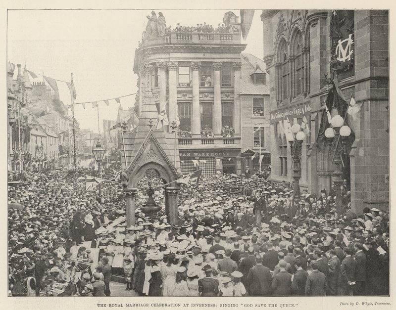 The Royal Marriage Celebration at Inverness, singing God Save the Queen by English Photographer