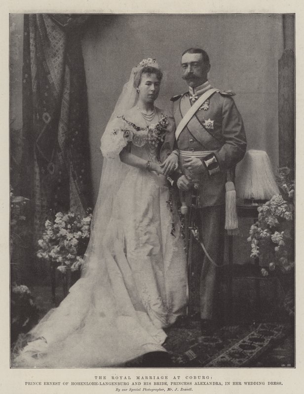 The Royal Marriage at Coburg, Prince Ernest of Hohenlohe-Langenburg and his Bride, Princess Alexandra, in her Wedding Dress by English Photographer
