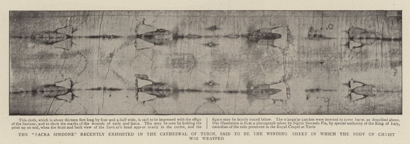 The Sacra Sindone recently exhibited in the Cathedral of Turin, said to be the Winding Sheet in which the Body of Christ was wrapped by English Photographer