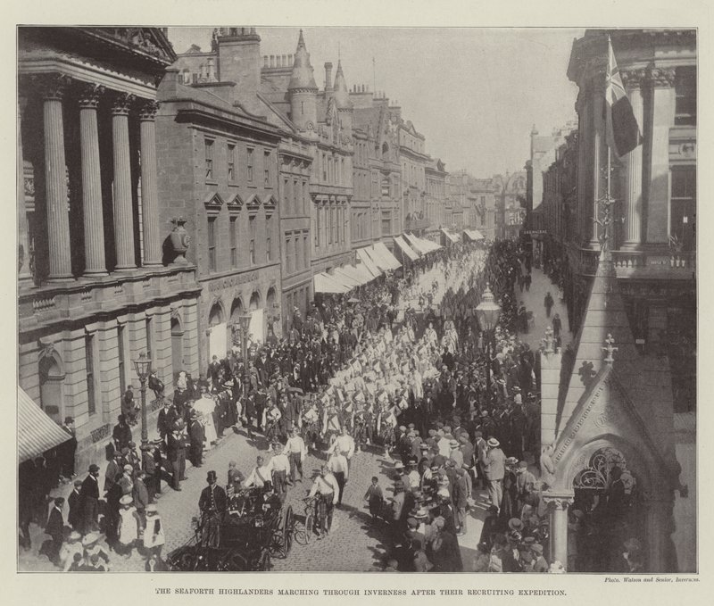 The Seaforth Highlanders marching through Inverness after their Recruiting Expedition by English Photographer