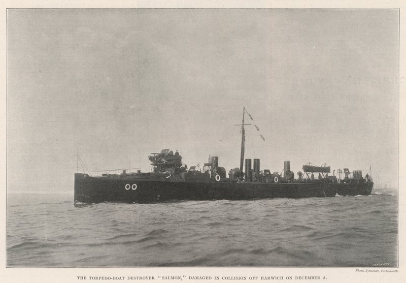 The Torpedo-Boat Destroyer Salmon, damaged in Collision off Harwich on 2 December by English Photographer