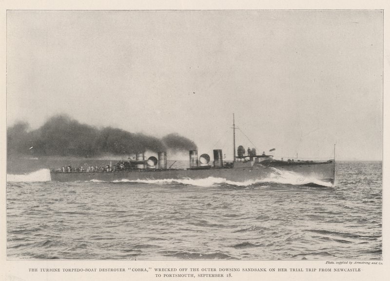 The Turbine Torpedo-Boat Destroyer Cobra, wrecked off the Outer Dowsing Sandbank on her Trial Trip from Newcastle to Portsmouth, 18 September by English Photographer