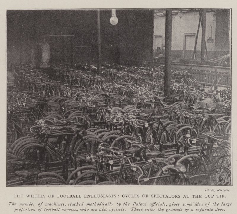 The Wheels of Football Enthusiasts, Cycles of Spectators at the Cup Tie by English Photographer