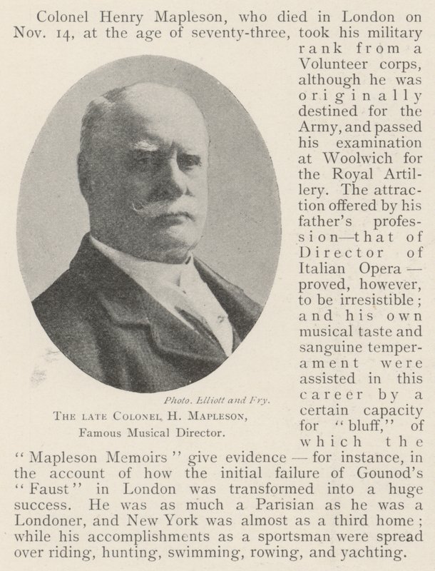The late Colonel H Mapleson, Famous Musical Director by English Photographer