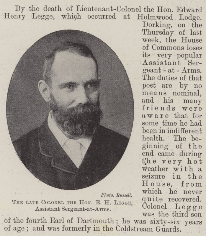 The Late Colonel the Honourable E H Legge, Assistant Sergeant-at-Arms by English Photographer
