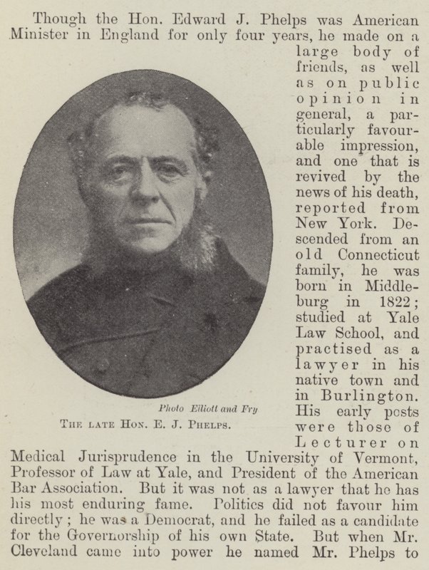 The late Honourable E J Phelps by English Photographer