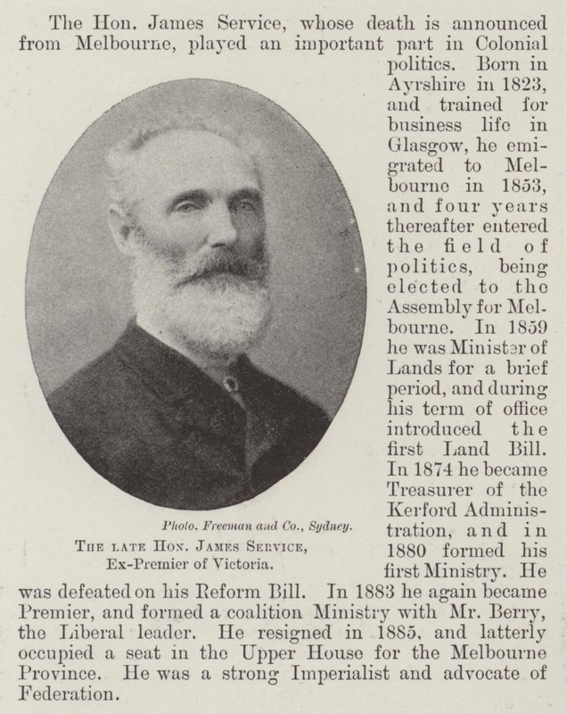 The late Honourable James Service, Ex-Premier of Victoria by English Photographer