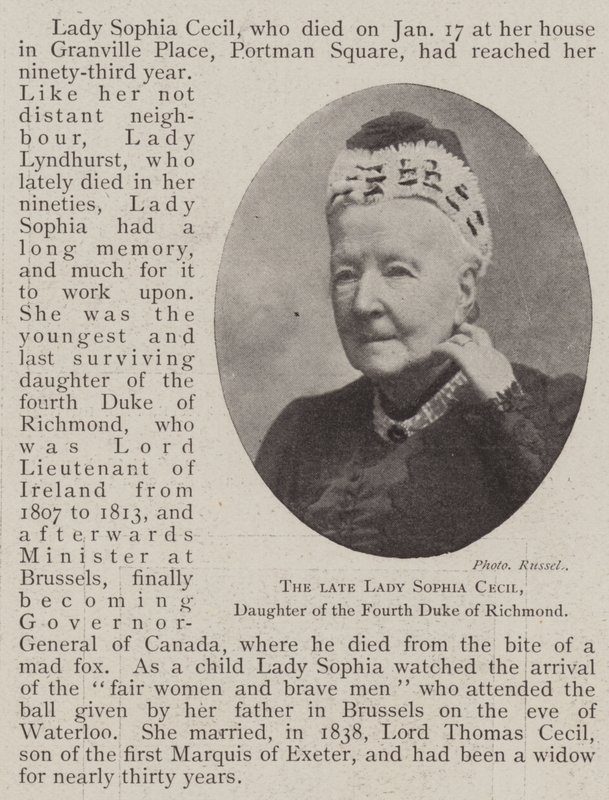 The late Lady Sophia Cecil, Daughter of the Fourth Duke of Richmond by English Photographer