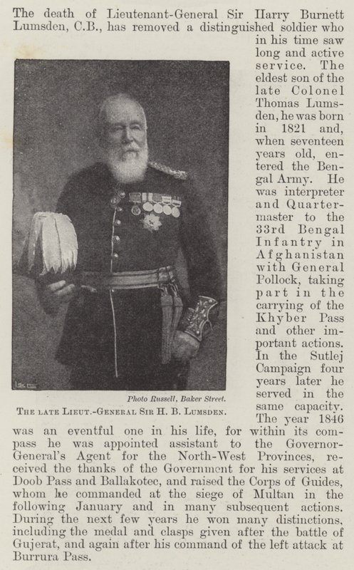 The late Lieutenant-General Sir H B Lumsden by English Photographer