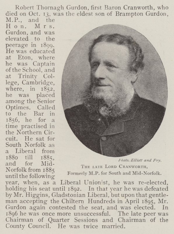 The Late Lord Cranworth, Formerly MP for South and Mid-Norfolk by English Photographer