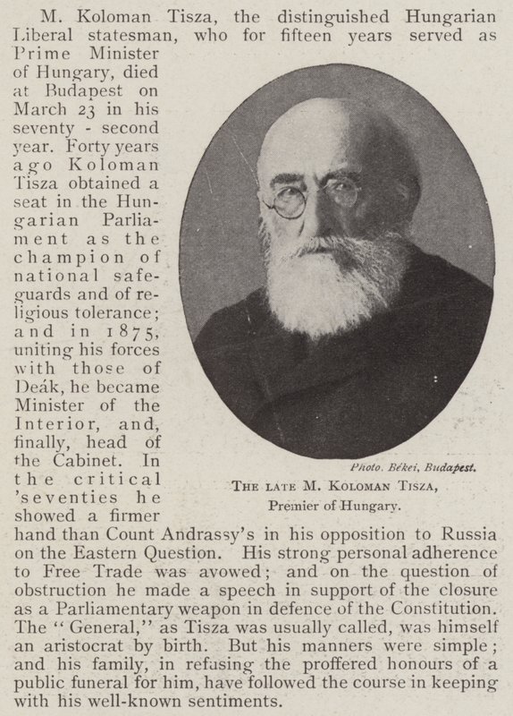 The Late Koloman Tisza, Premier of Hungary by English Photographer