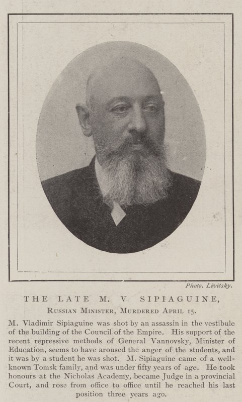 The Late M V Sipiaguine, Russian Minister, Murdered 15 April by English Photographer