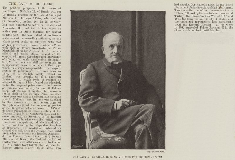 The late M de Giers, Russian Minister for Foreign Affairs by English Photographer