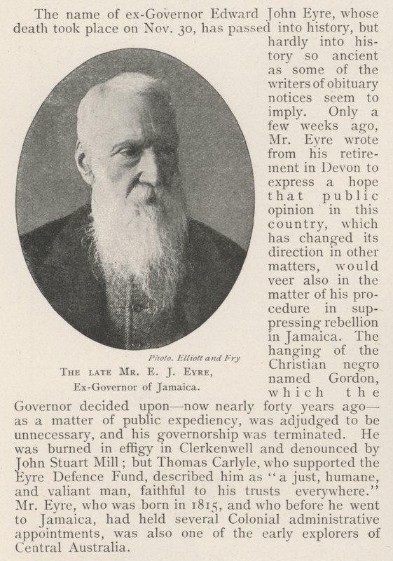The late Mr E J Eyre, Ex-Governor of Jamaica by English Photographer