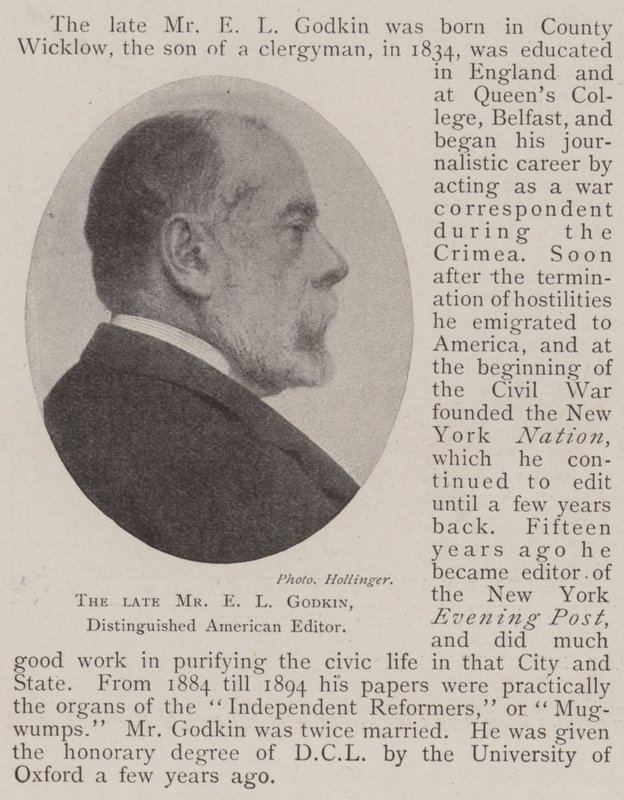 The late Mr E L Godkin, Distinguished American Editor by English Photographer