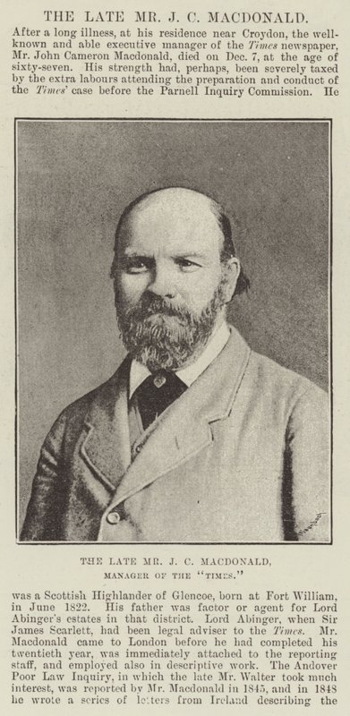 The Late Mr J C Macdonald, Manager of the Times by English Photographer