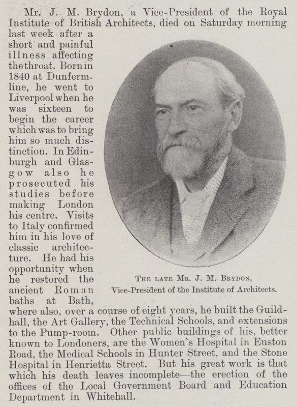 The late Mr J M Brydon, Vice-President of the Institute of Architects by English Photographer