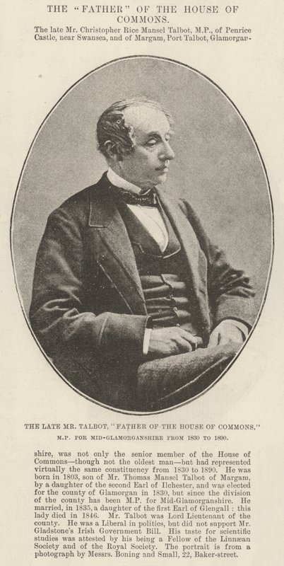 The late Mr Talbot, Father of the House of Commons, MP for Mid-Glamorganshire from 1830 to 1890 by English Photographer