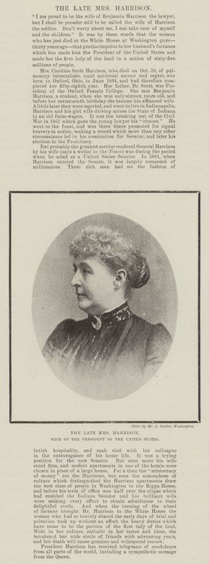 The late Mrs Harrison, Wife of the President of the United States by English Photographer