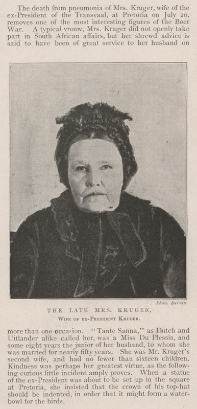 The late Mrs Kruger, Wife of Ex-President Kruger by English Photographer