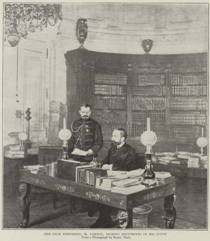 The Late President, Mr Carnot, Signing Documents in His Study by English Photographer